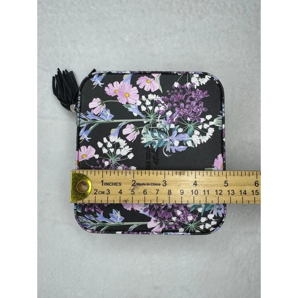 Cupcakes and Cashmere Jewelry‎ Travel Case Floral Black Purple Tassel Square NEW